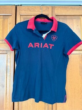 Ariat Navy Polo with Red Trim and Logo